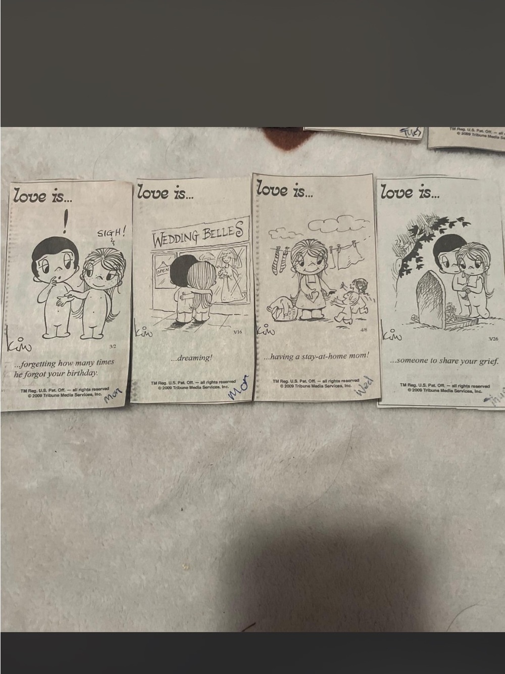 Love Is... Black & White Cartoon Illustration Prints by Kim set of 4